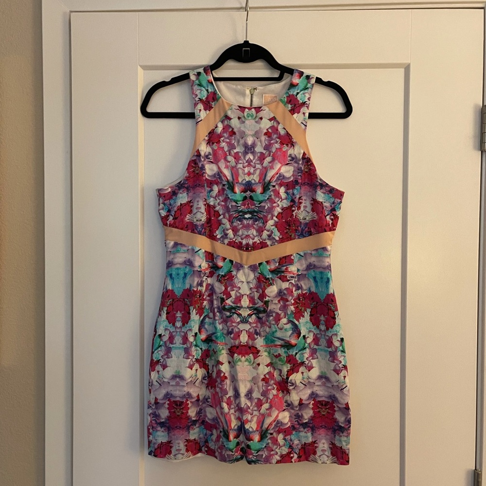Vibrant Print Dress with Sheer Paneling
